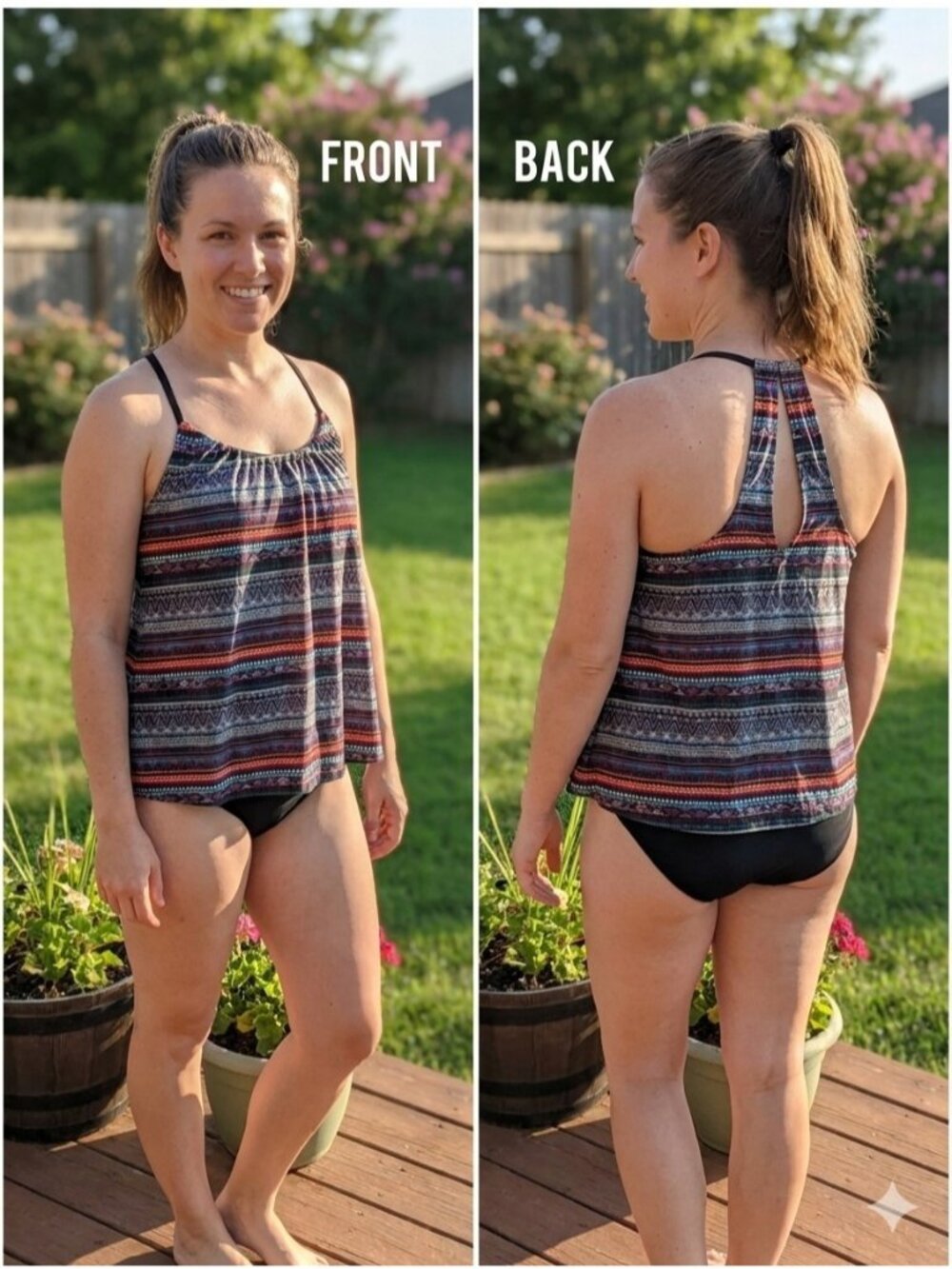 Kona Sol XL Tankini Top Swimsuit Tribal Boho Geometric Racerback Padded